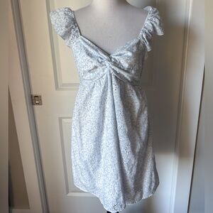 Altar’d State Blue White Floral Eyelet Bow Back Mini Dress L